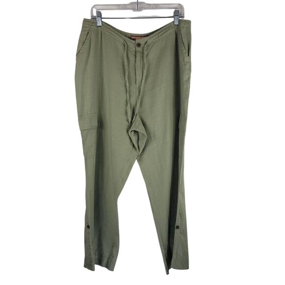 Caribbean Joe Women's Light Green 100% Linen Pants 16 - Picture 1 of 4